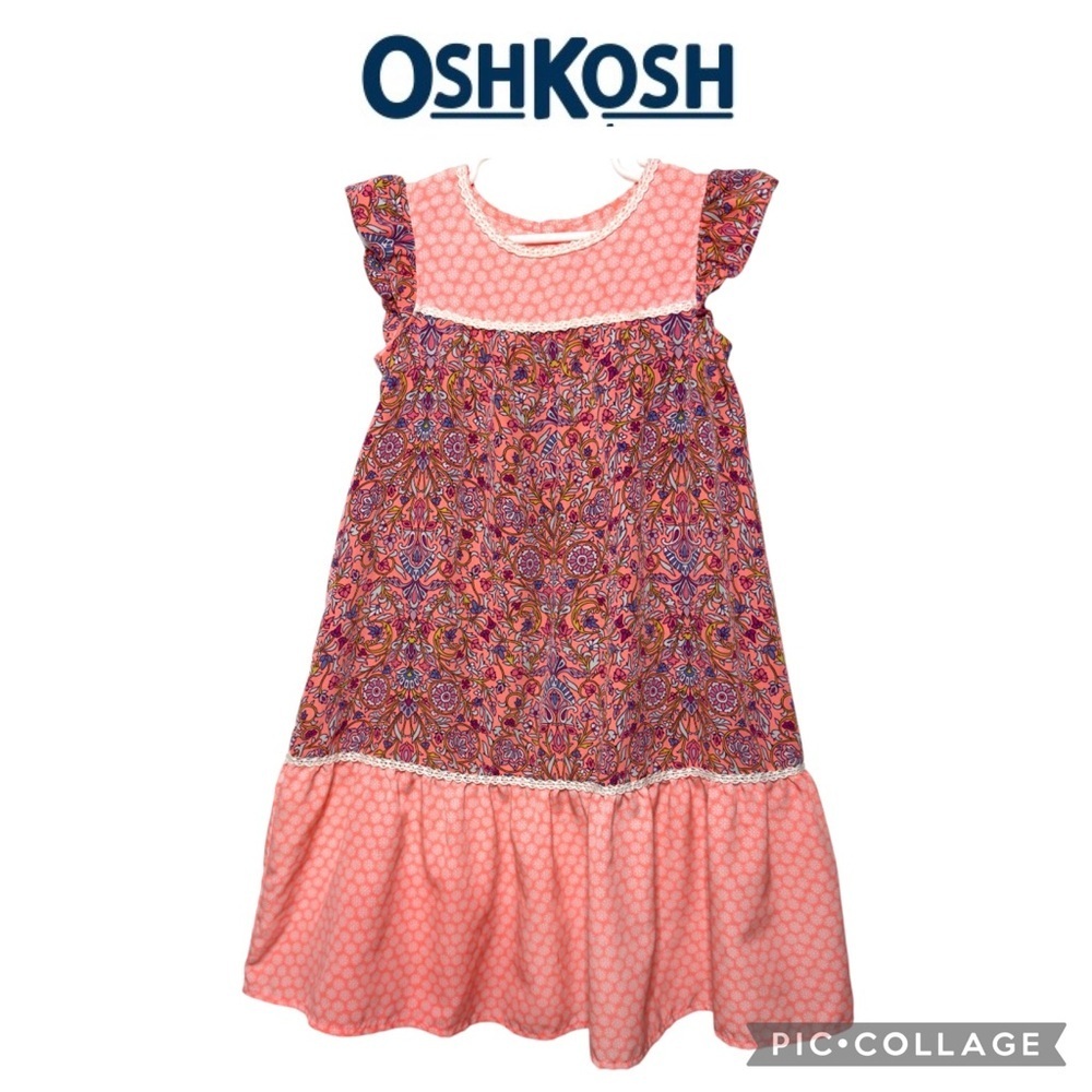 OSHKOSH Genuine Kids Girls Coral Orange layered Floral Dress size 4T